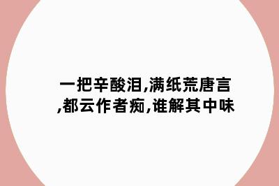 一把辛酸泪,满纸荒唐言,都云作者痴,谁解其中味