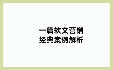 一篇软文营销经典案例解析