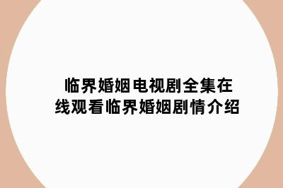 临界婚姻电视剧全集在线观看临界婚姻剧情介绍