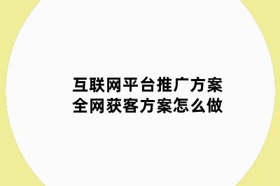 互联网平台推广方案全网获客方案怎么做