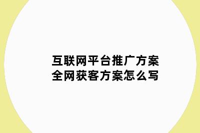 互联网平台推广方案全网获客方案怎么写