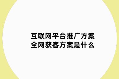 互联网平台推广方案全网获客方案是什么