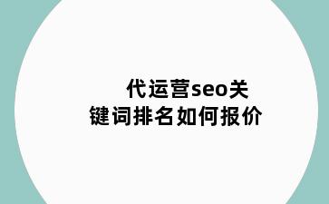 代运营seo关键词排名如何报价