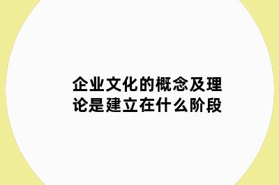 企业文化的概念及理论是建立在什么阶段