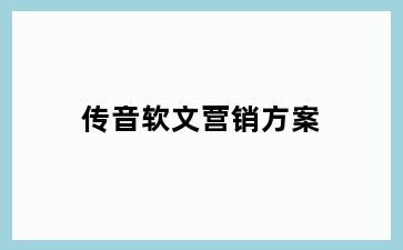 传音软文营销方案