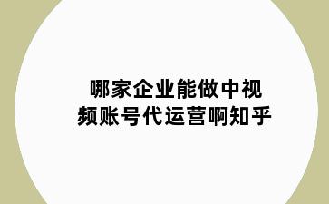 哪家企业能做中视频账号代运营啊知乎