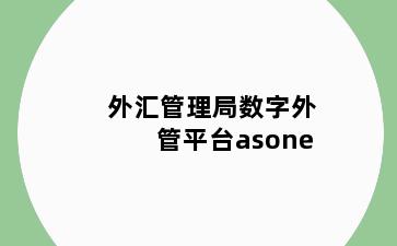 外汇管理局数字外管平台asone