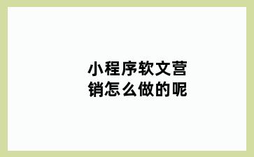 小程序软文营销怎么做的呢