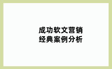 成功软文营销经典案例分析