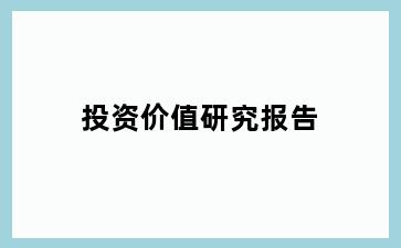 投资价值研究报告