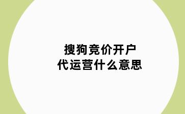 搜狗竞价开户代运营什么意思