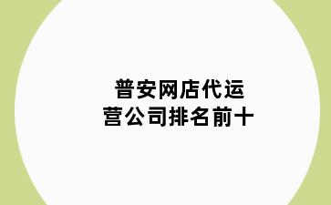 普安网店代运营公司排名前十