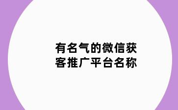 有名气的微信获客推广平台名称