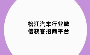 松江汽车行业微信获客招商平台