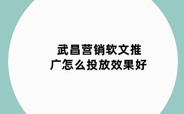 武昌营销软文推广怎么投放效果好