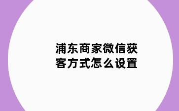 浦东商家微信获客方式怎么设置