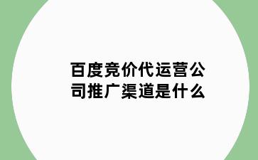 百度竞价代运营公司推广渠道是什么