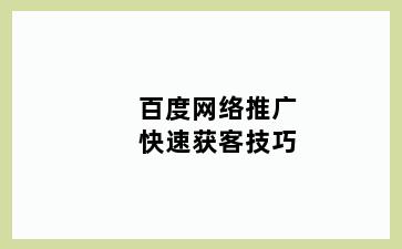 百度网络推广快速获客技巧