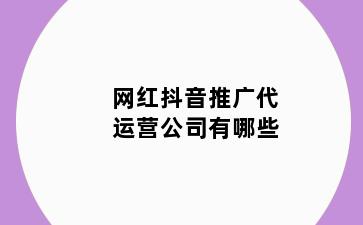 网红抖音推广代运营公司有哪些