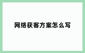 网络获客方案怎么写