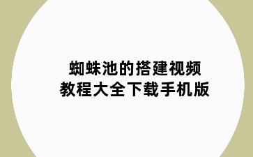 蜘蛛池的搭建视频教程大全下载手机版