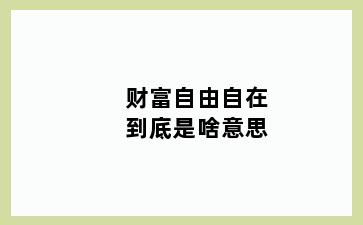 财富自由自在到底是啥意思