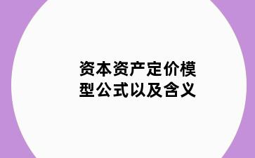 资本资产定价模型公式以及含义