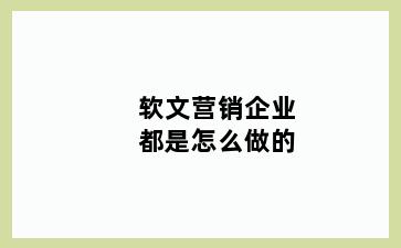 软文营销企业都是怎么做的