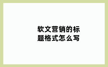 软文营销的标题格式怎么写