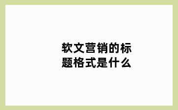 软文营销的标题格式是什么