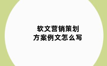 软文营销策划方案例文怎么写