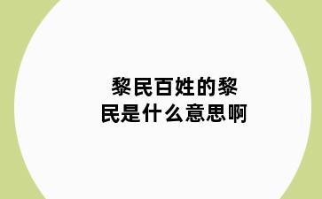 黎民百姓的黎民是什么意思啊