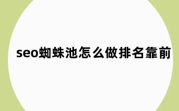 seo蜘蛛池怎么做排名靠前