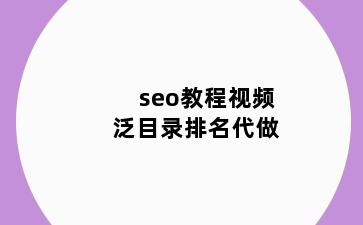 seo教程视频泛目录排名代做