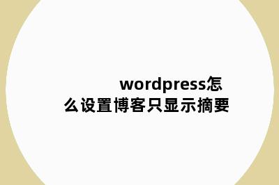 wordpress怎么设置博客只显示摘要