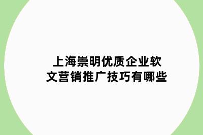 上海崇明优质企业软文营销推广技巧有哪些