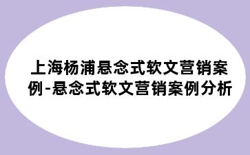 上海杨浦悬念式软文营销案例-悬念式软文营销案例分析