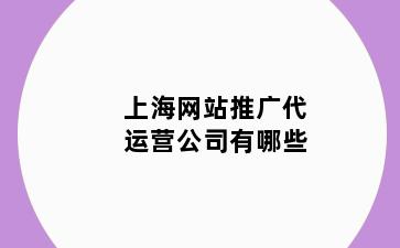 上海网站推广代运营公司有哪些