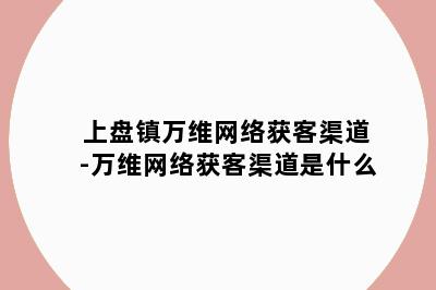 上盘镇万维网络获客渠道-万维网络获客渠道是什么