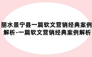 丽水景宁县一篇软文营销经典案例解析-一篇软文营销经典案例解析题