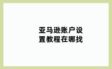 亚马逊账户设置教程在哪找