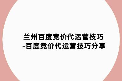 兰州百度竞价代运营技巧-百度竞价代运营技巧分享