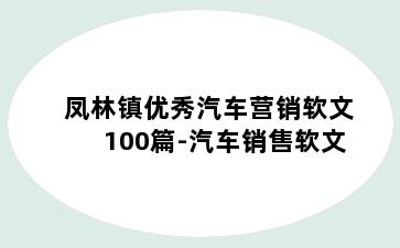 凤林镇优秀汽车营销软文100篇-汽车销售软文