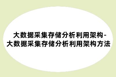 大数据采集存储分析利用架构-大数据采集存储分析利用架构方法