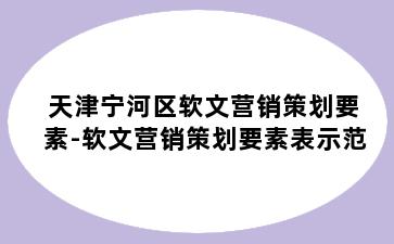 天津宁河区软文营销策划要素-软文营销策划要素表示范