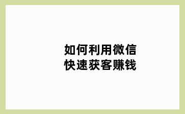 如何利用微信快速获客赚钱