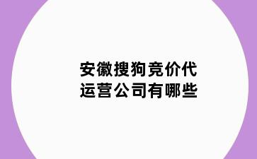 安徽搜狗竞价代运营公司有哪些