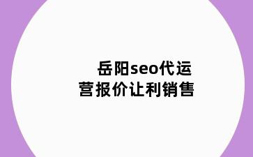 岳阳seo代运营报价让利销售