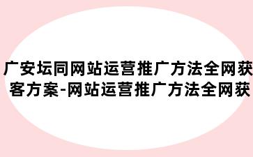 广安坛同网站运营推广方法全网获客方案-网站运营推广方法全网获客方案分析