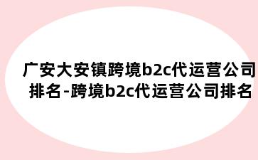 广安大安镇跨境b2c代运营公司排名-跨境b2c代运营公司排名第一